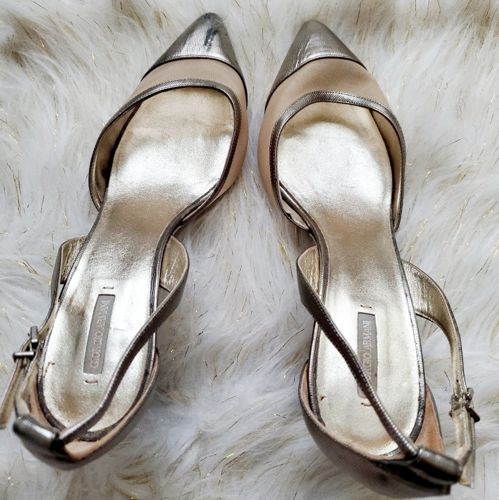 Giorgio Armani silver & gold pointy kitty heels - Picture 6 of 9
